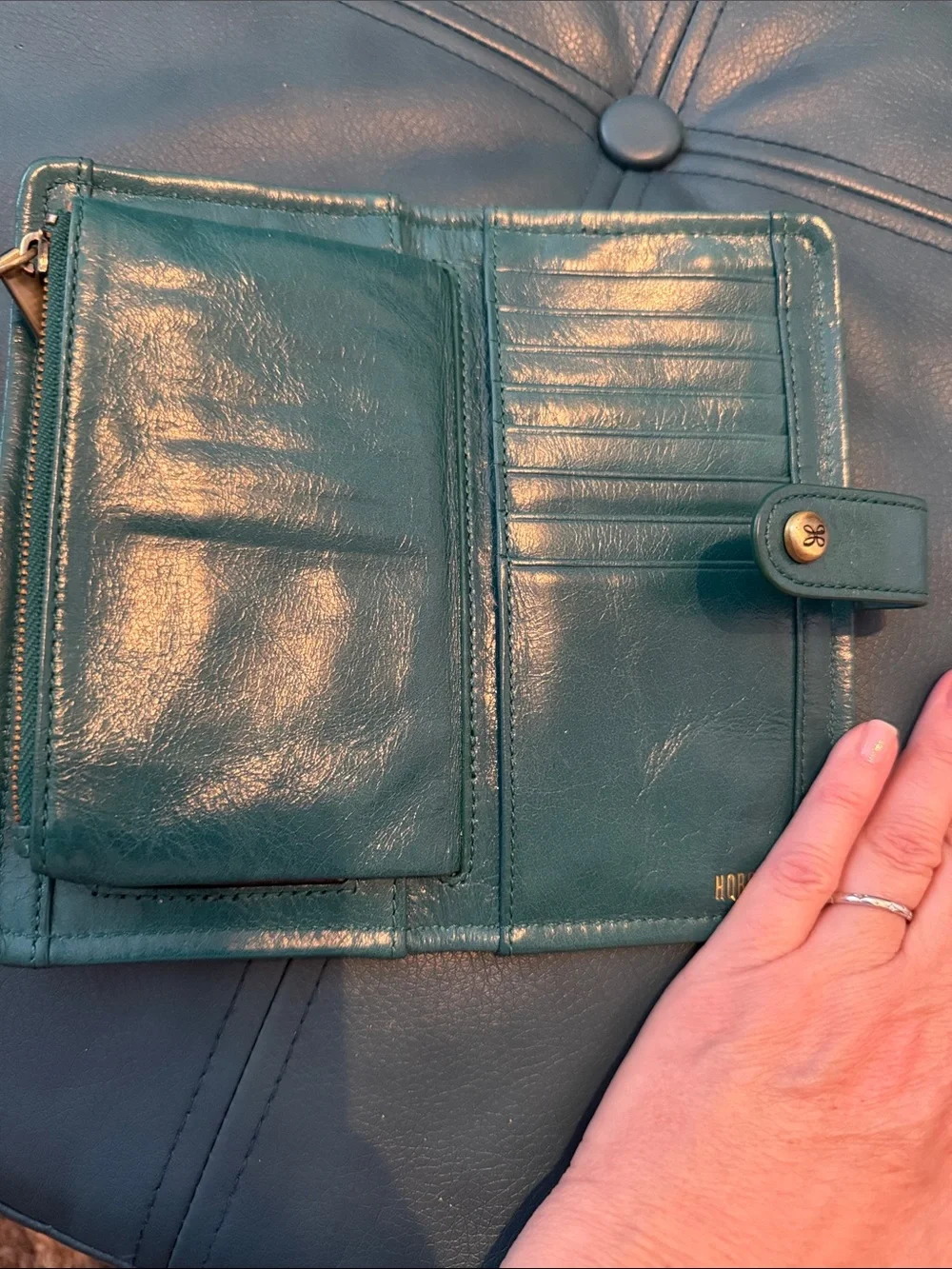 Hobo teal green leather wallet